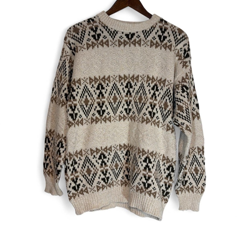 Vintage 90s Van Heusen chunky knit brown, tan, & cream sweater
